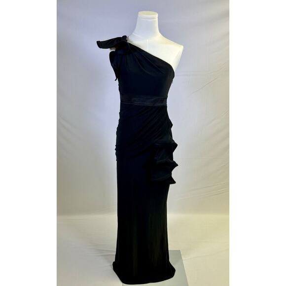 Phoebe Couture Womens Asymmetrical Black Long Gown Size 2 Formal Party Prom - Picture 7 of 16